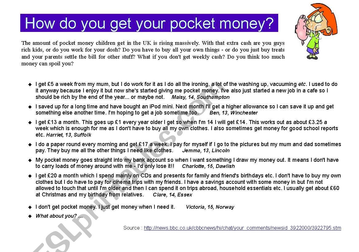 POCKET MONEY: How do you get your pocket money?