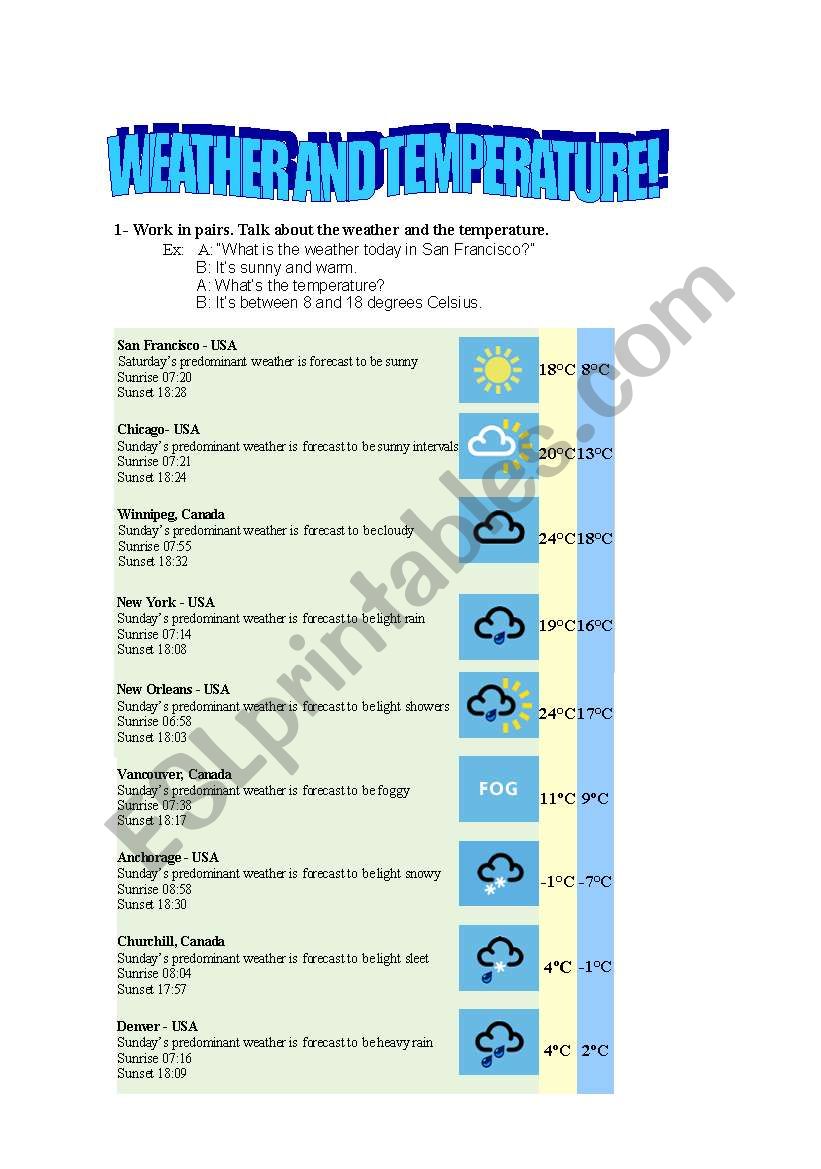 Weather and temperature worksheet