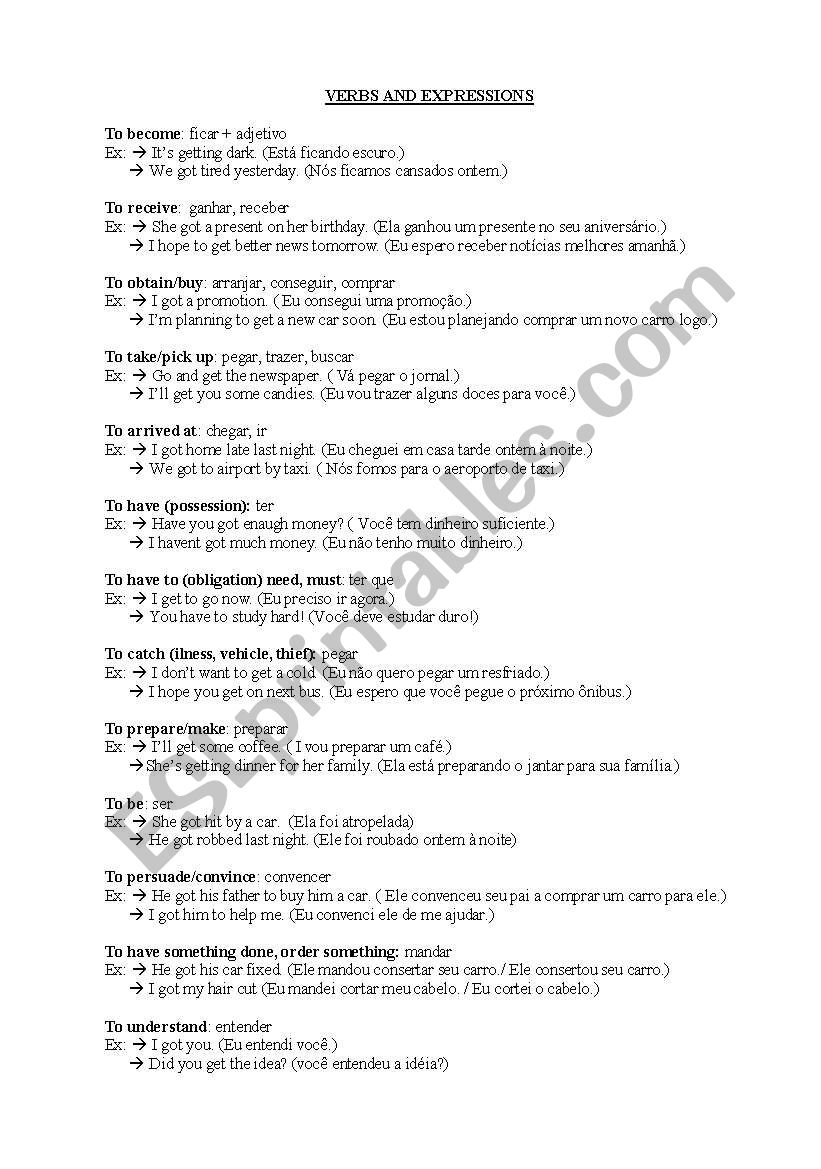 Usefull verbs and expressions worksheet