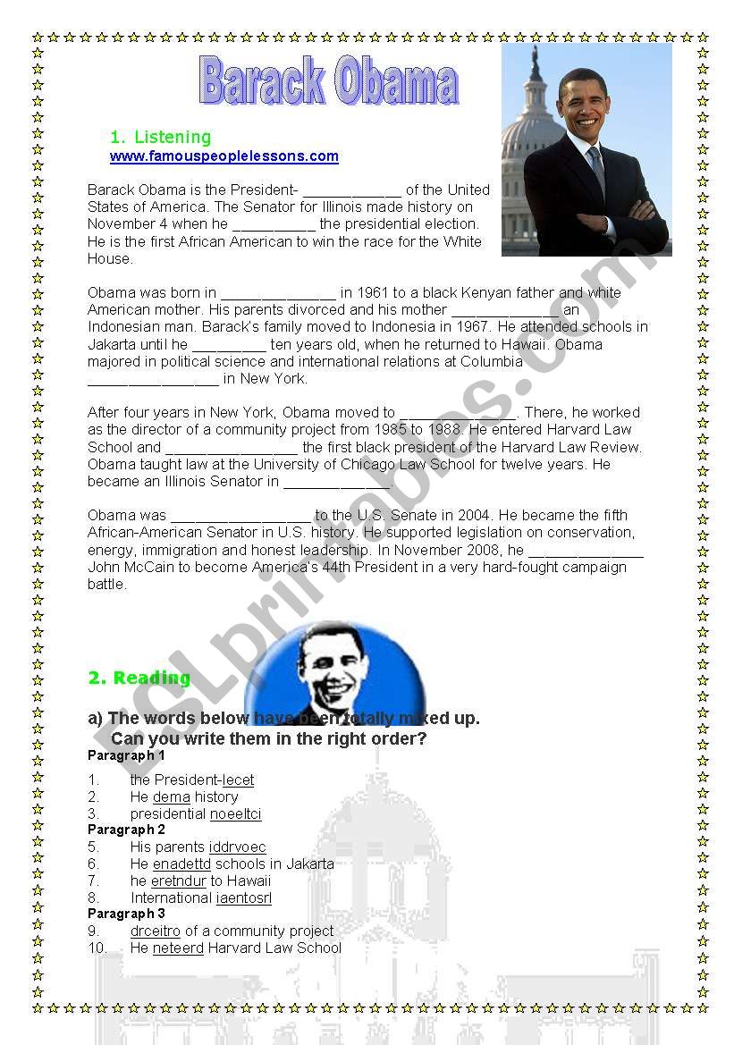 the US president (1) worksheet