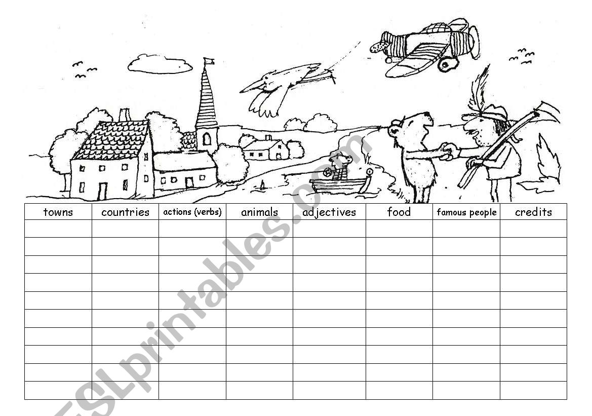 towns, countries, animals... worksheet