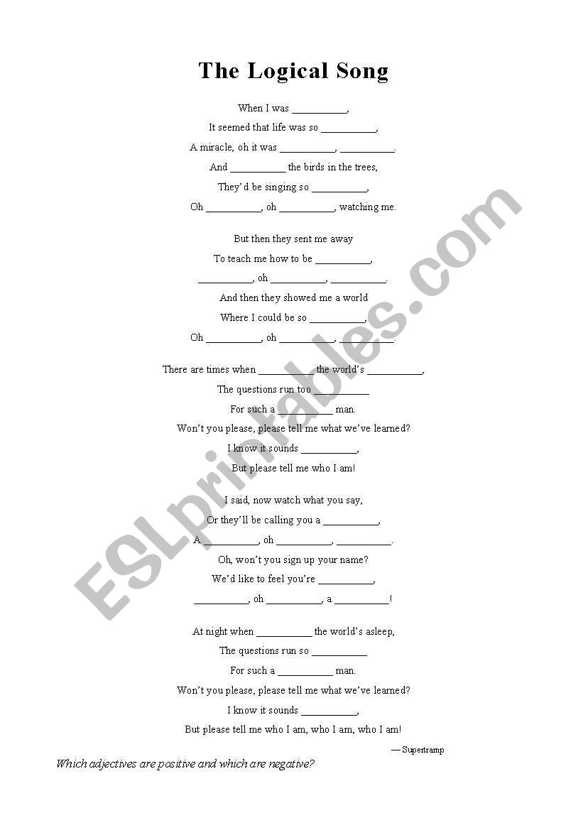 Supertramp - The Logical Song worksheet