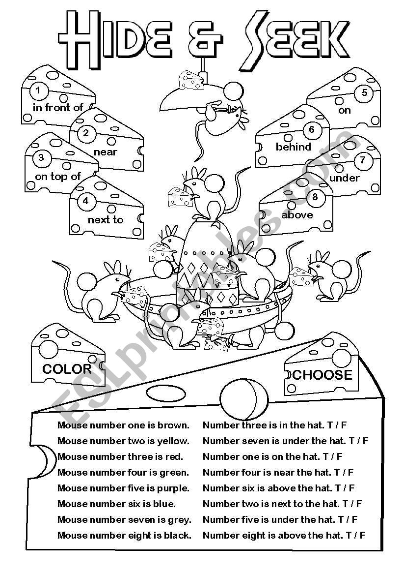 Hide & Seek (prep. place) worksheet