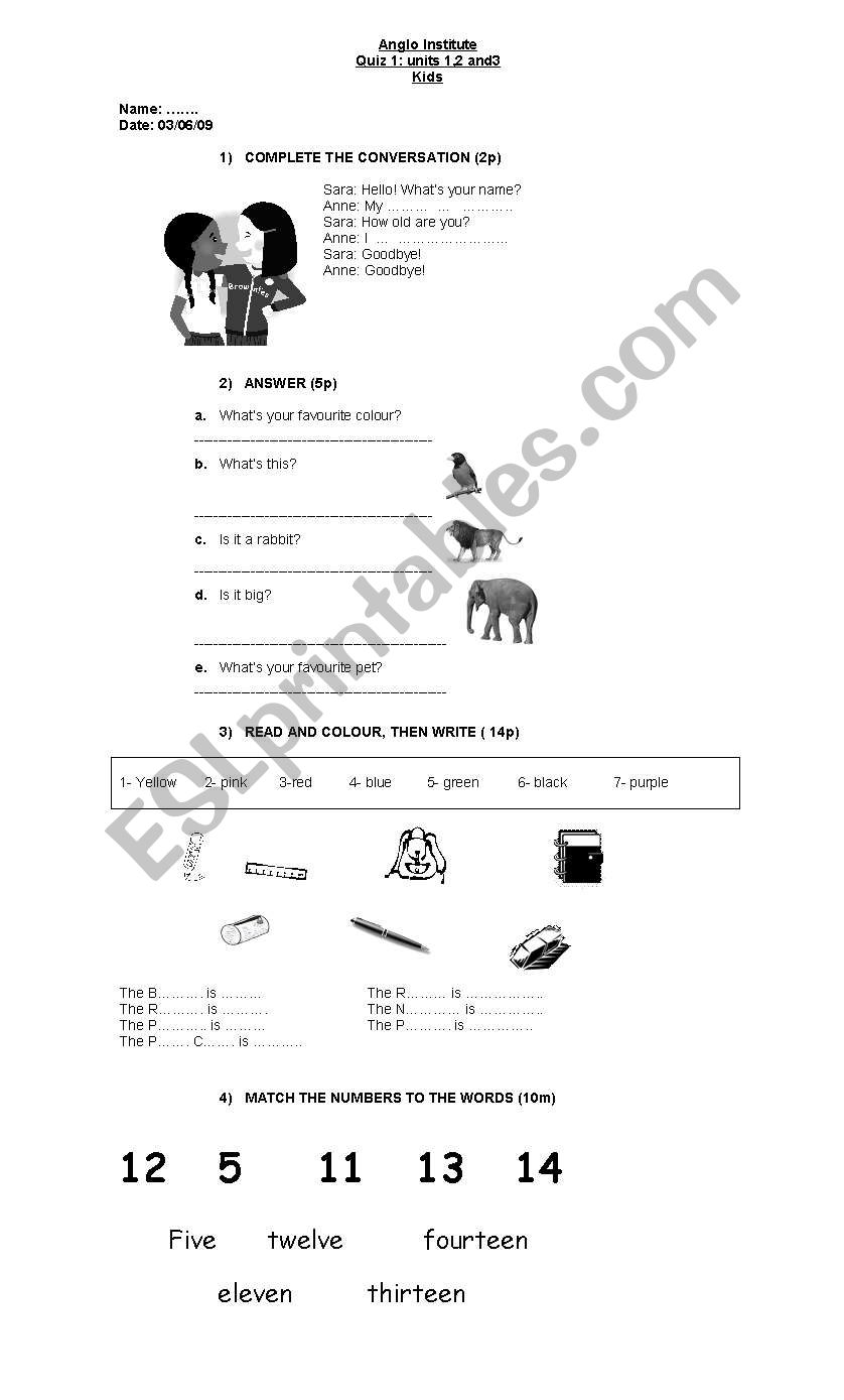 kids quiz worksheet