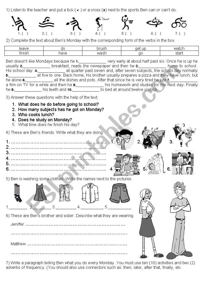 English test / exam worksheet