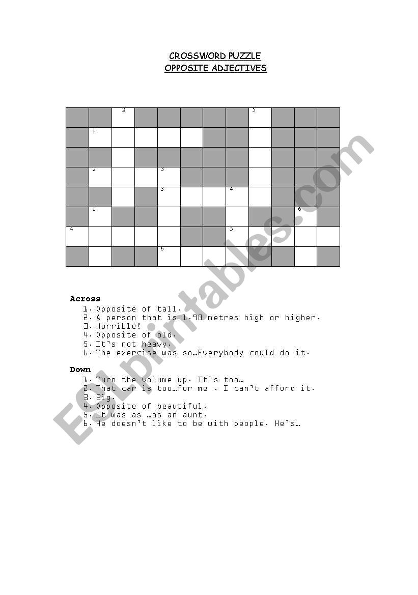 Crossword puzzle worksheet