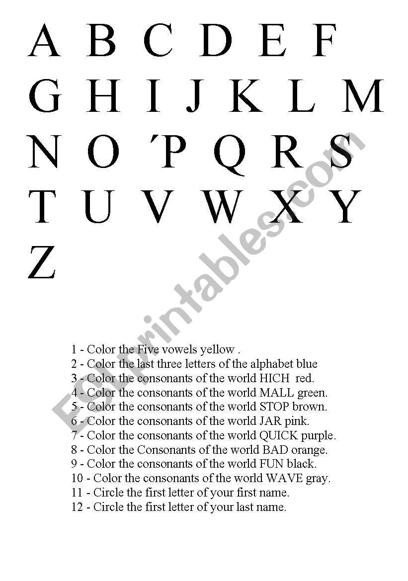 Color activity worksheet