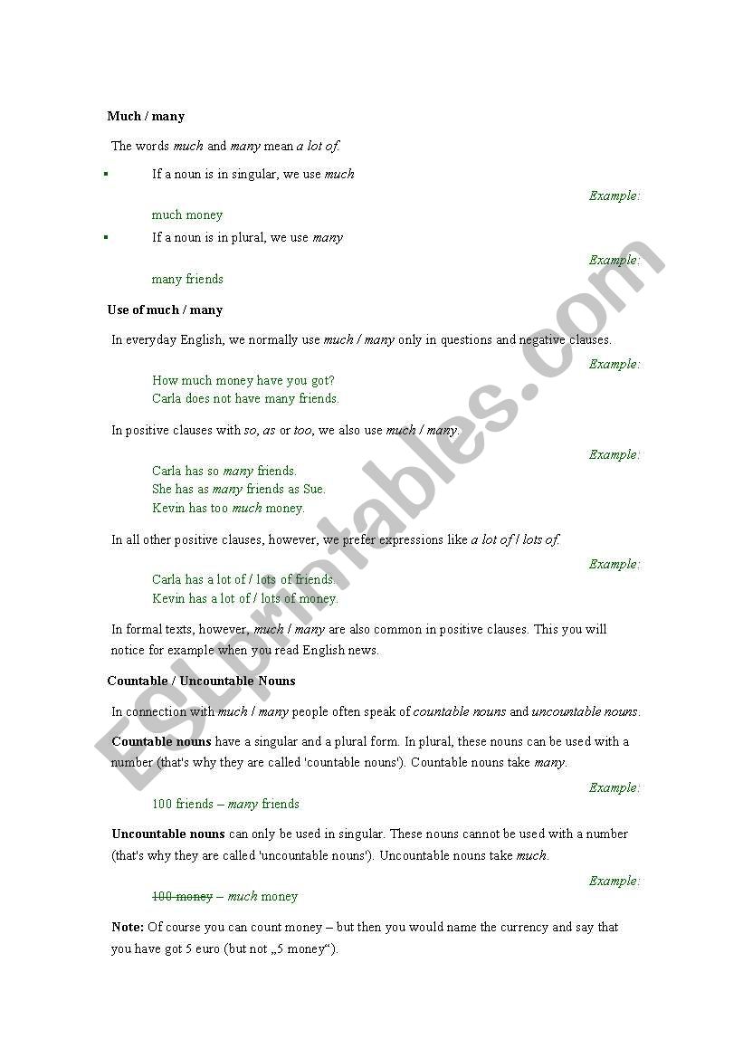 much, many worksheet