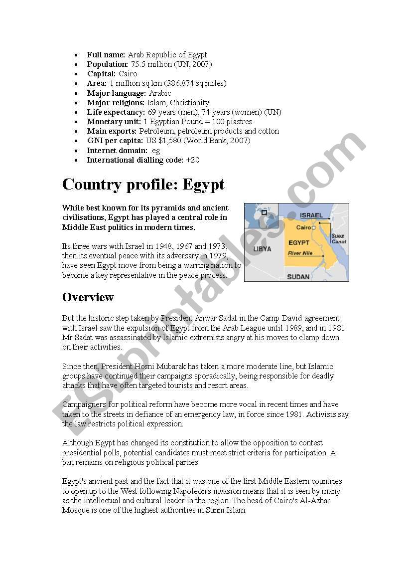 Egypt worksheet