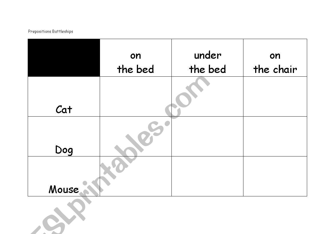 Prepositions Battleships  worksheet