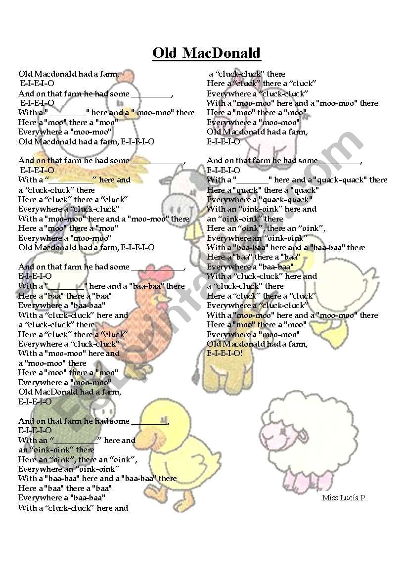 old macdonald song worksheet
