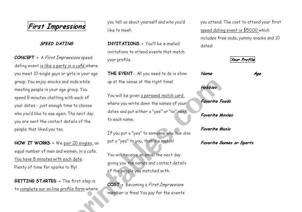 Speed Dating worksheet