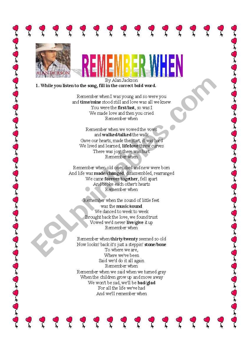 Remember When-Alan Jackson worksheet