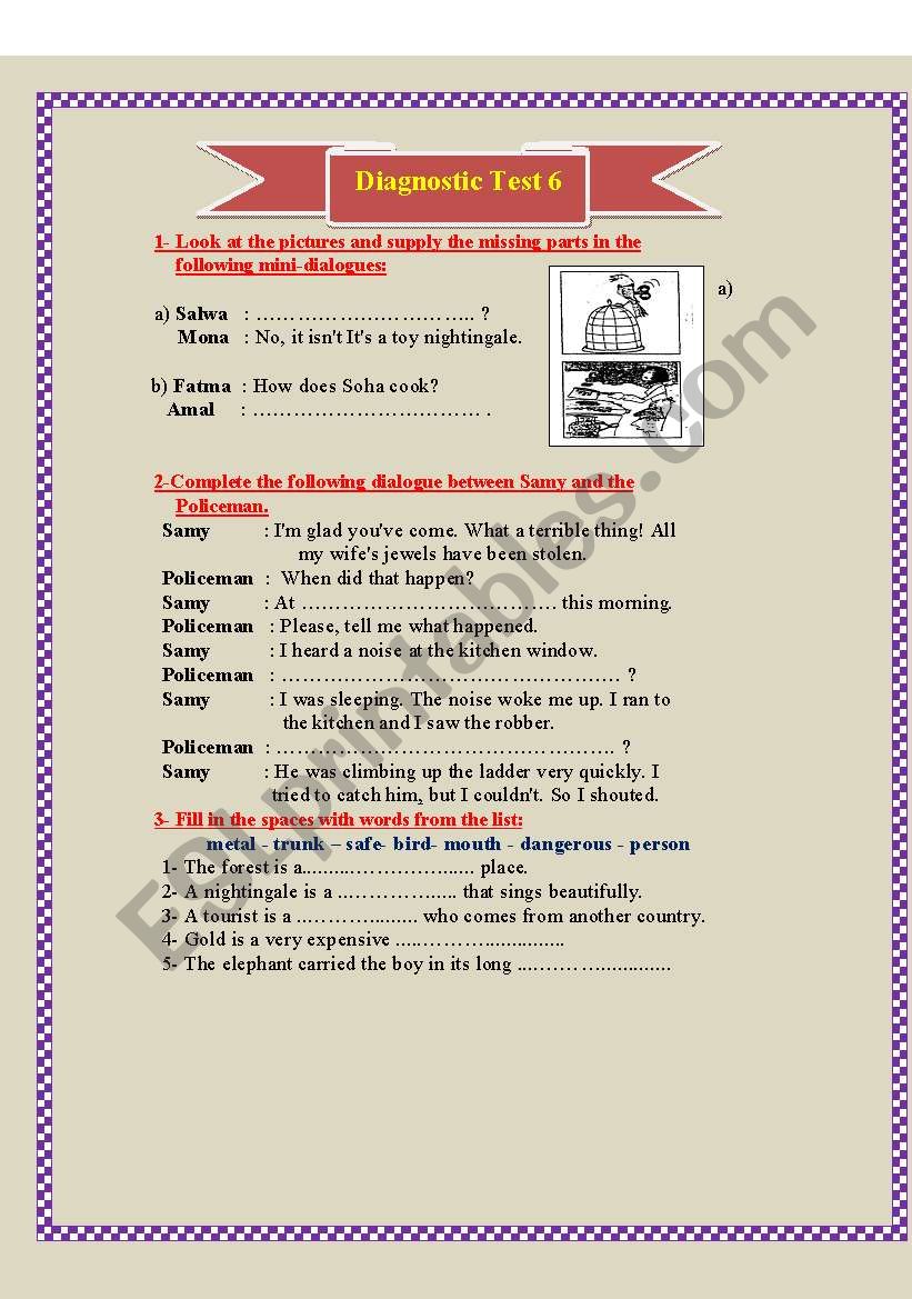 Diagnostic Test 6/7 worksheet