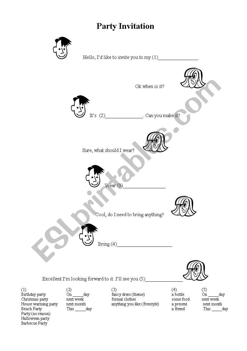 Party Invitation Conversation worksheet