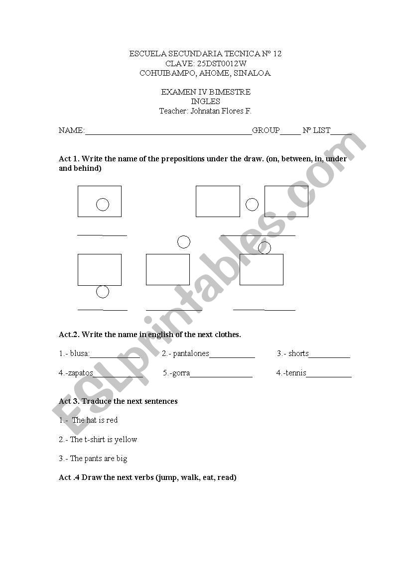 Prespositios worksheet