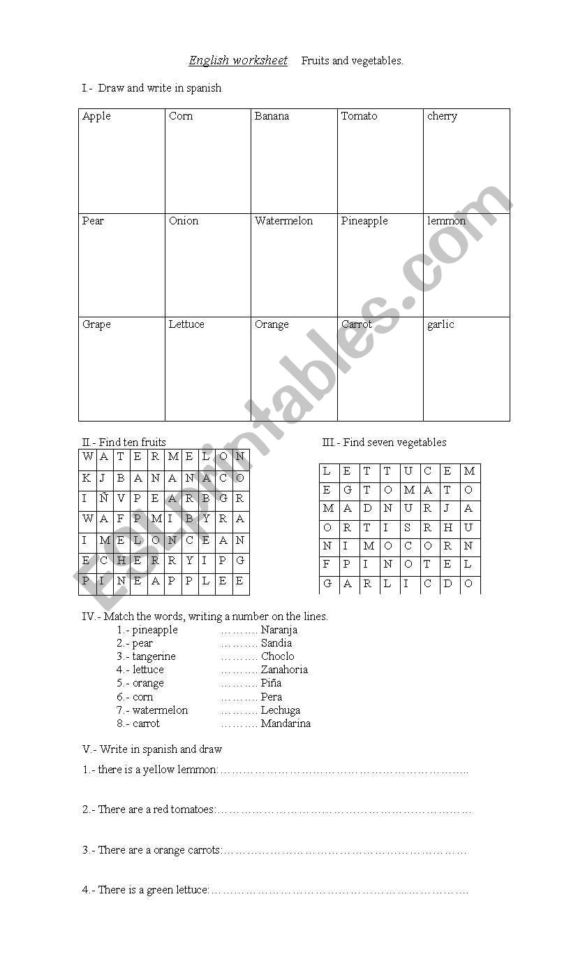 fruits and vegetables worksheet