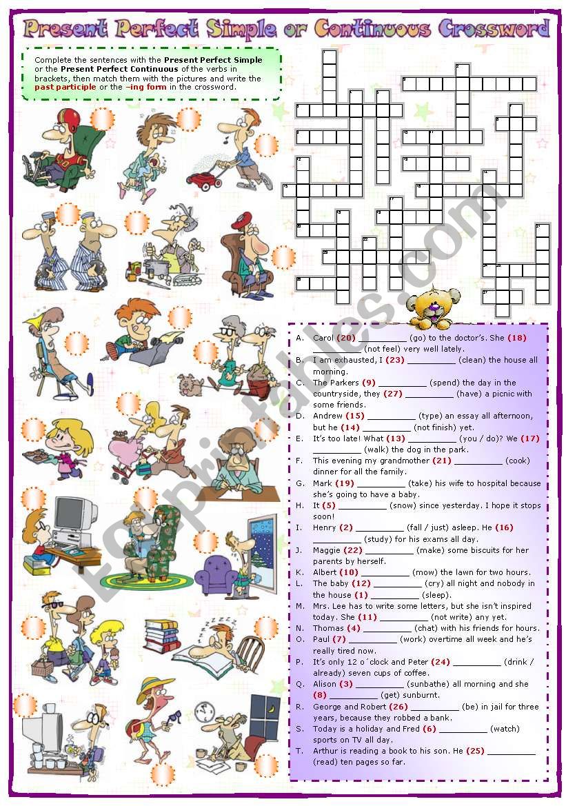 Present perfect simple or continuous Crossword
