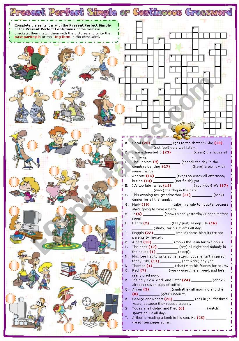 Present perfect simple or continuous Crossword