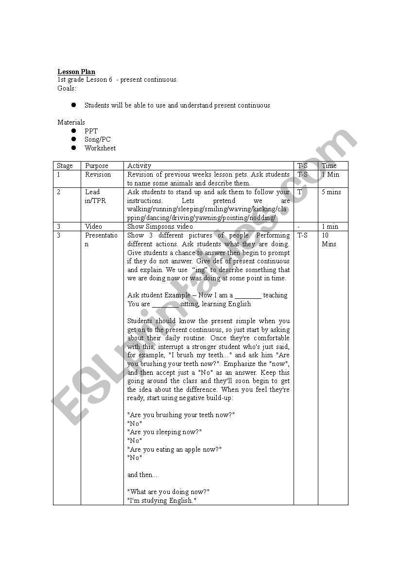 Lesson Plan -present continuous