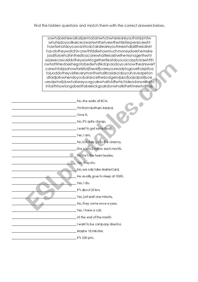 Question search worksheet