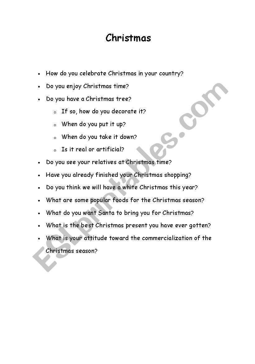 Christmas Conversation Lesson worksheet