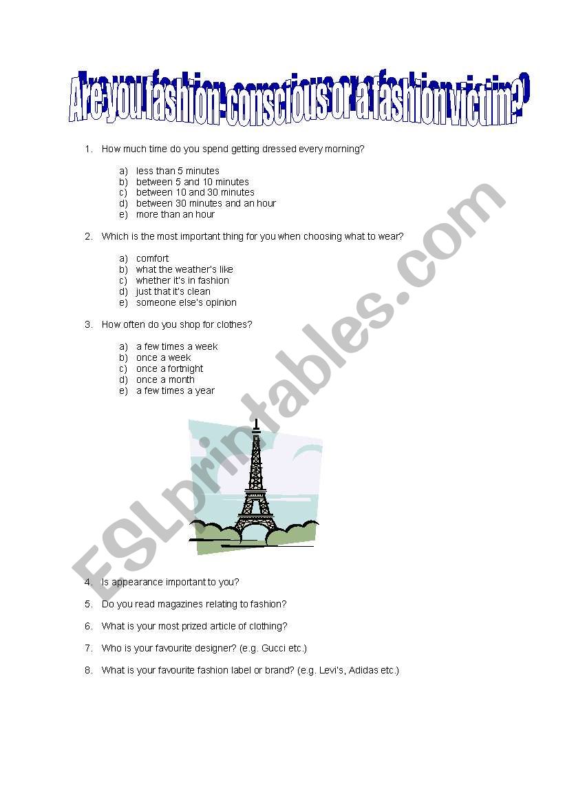 Fashion Questionnaire worksheet