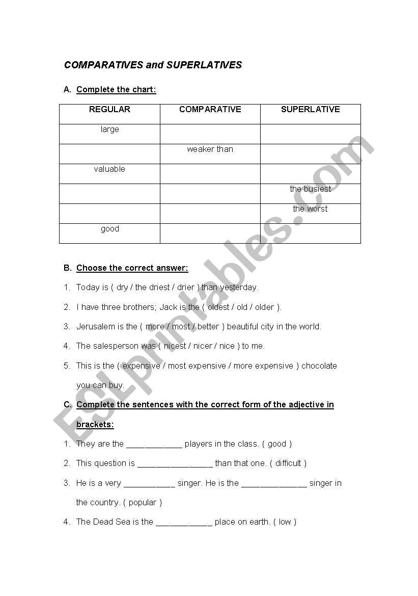 COMPARATIVES worksheet