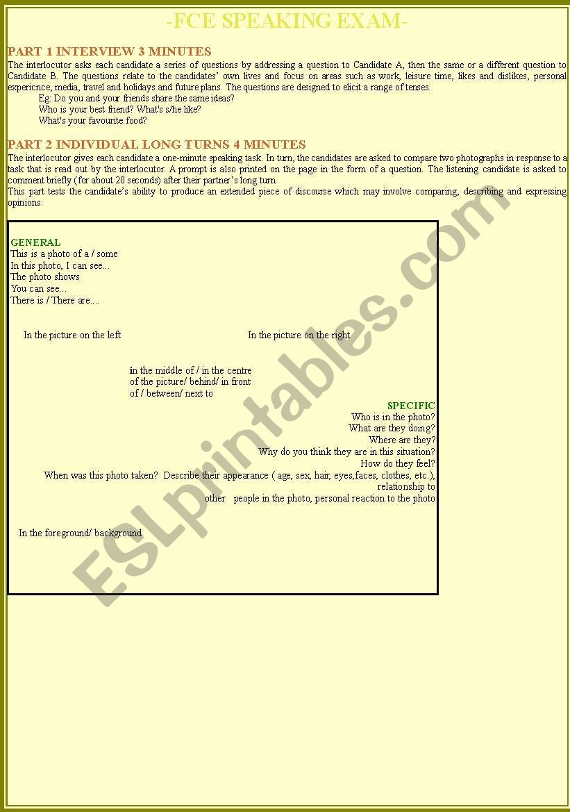 FCE- Speaking worksheet