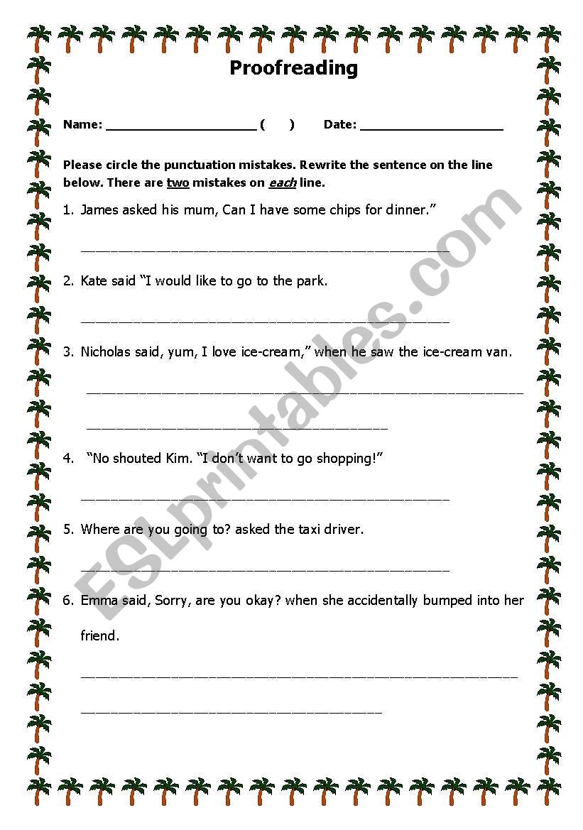 English Worksheets Proofreading Worksheet