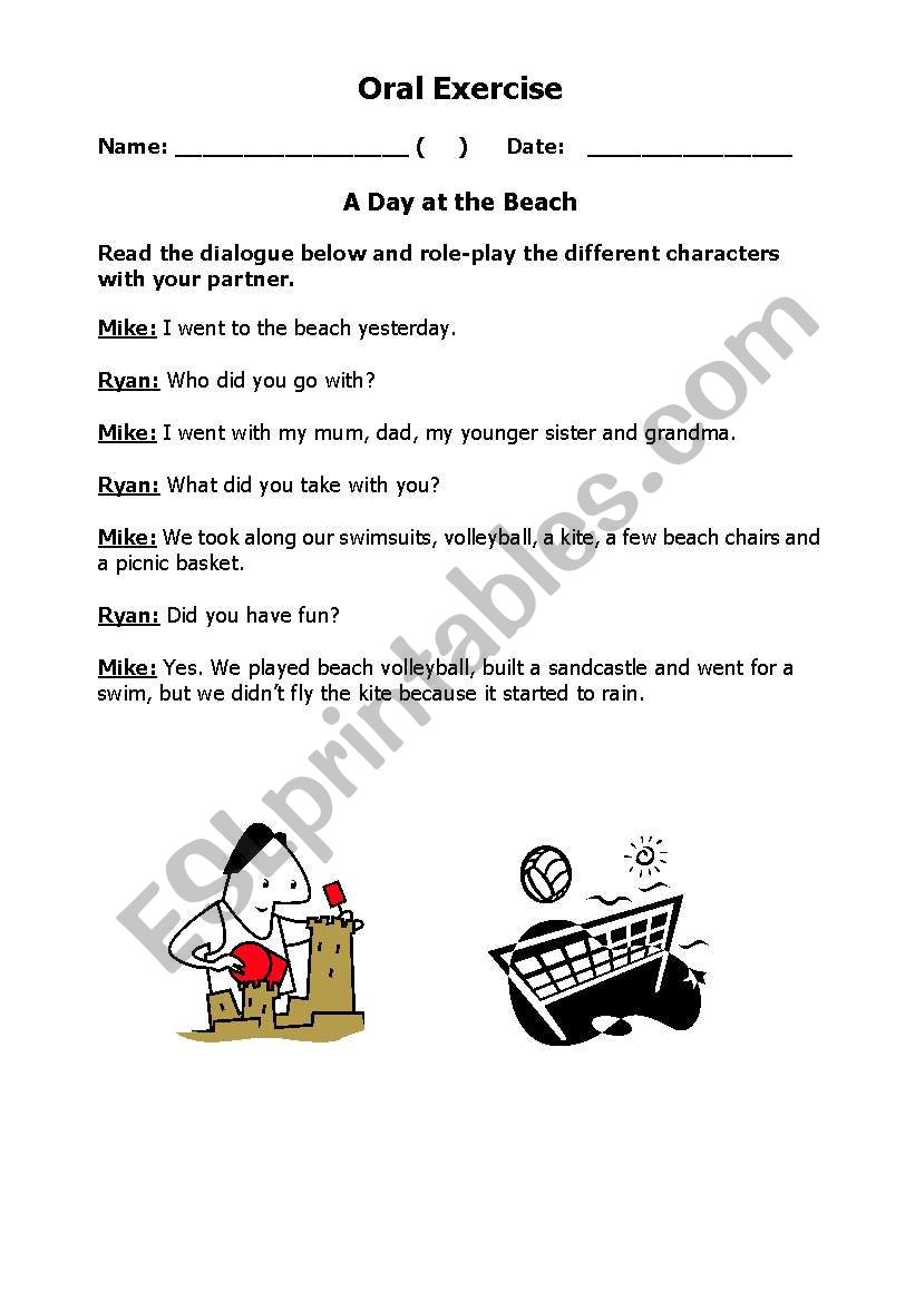 Oral dialogue exercise - A Day at the Beach