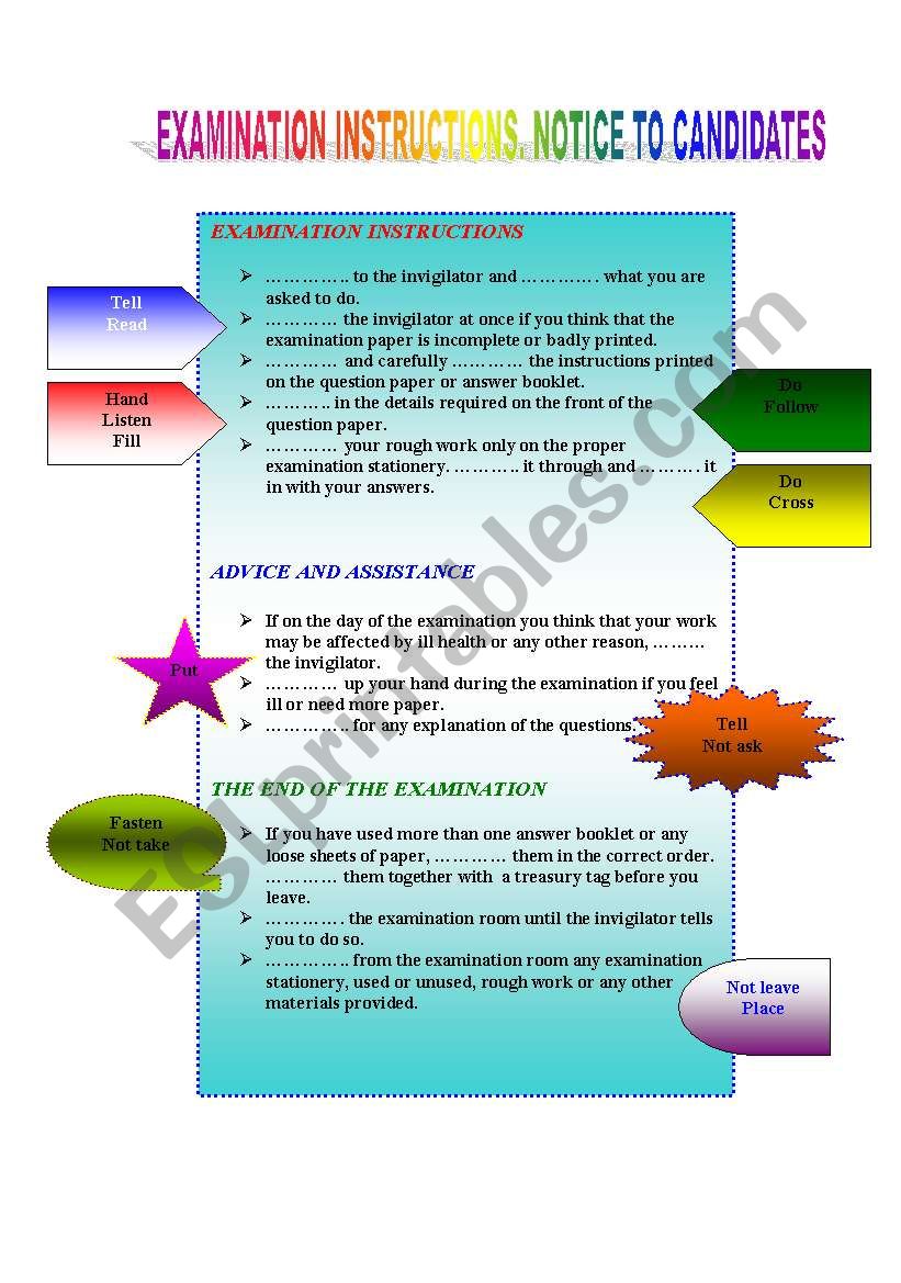 Commands and instructions worksheet