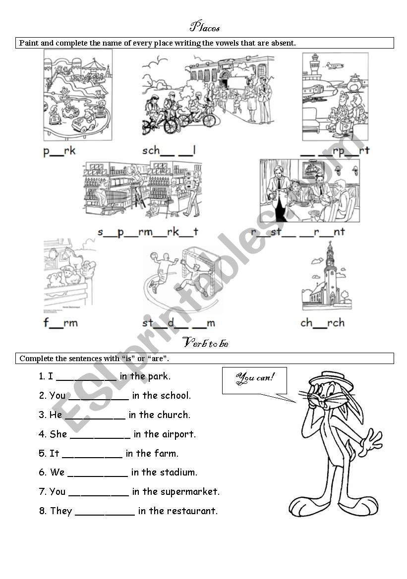 Places and verb to be worksheet
