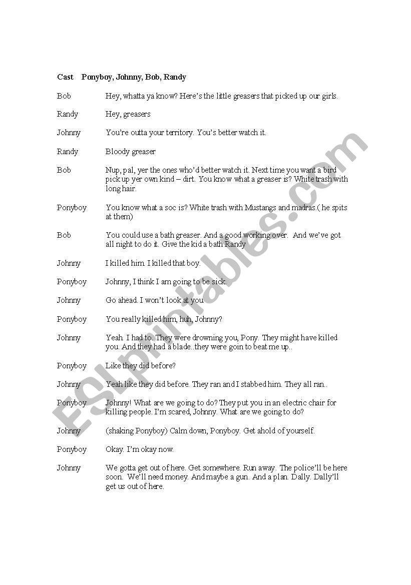 outsiders script of scene when Ponyboy is nearly drowned 