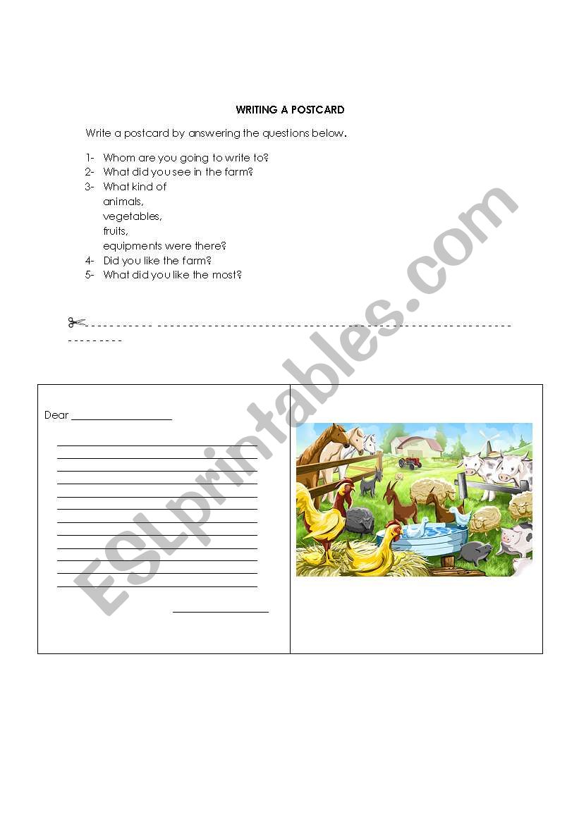 Farm Postcard worksheet