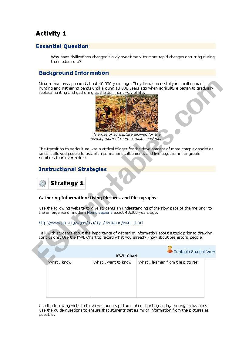 hunter gatherers  worksheet