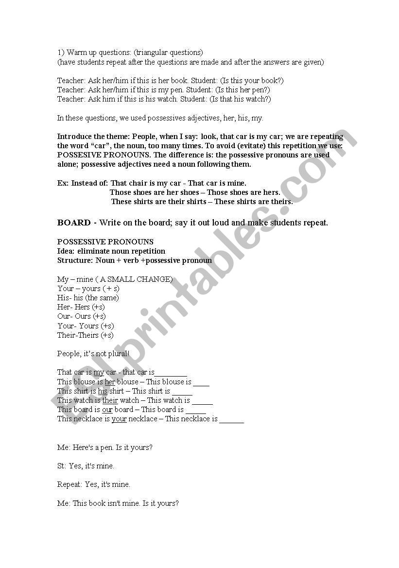 Possessive Pronouns worksheet