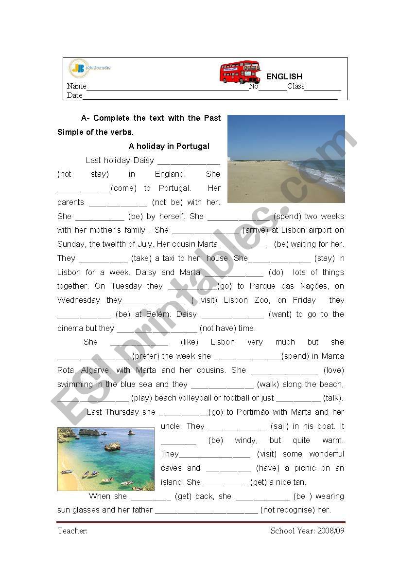 A holiday in Portugal worksheet