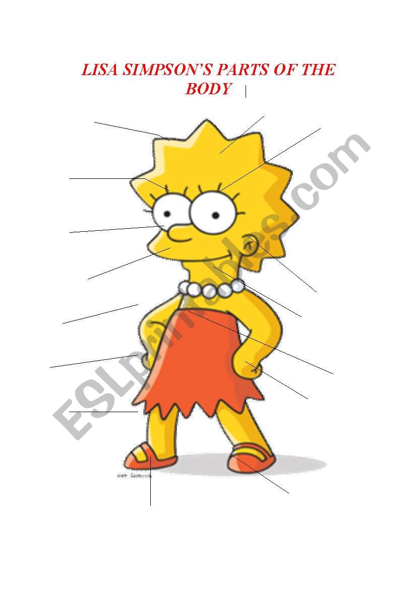LISA SIMPSON S PARTS OF THE BODY ESL Worksheet By TALI SPAIN