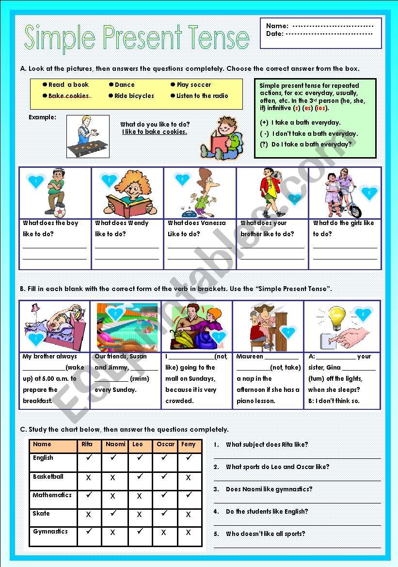 Esl Present Simple Verbs Worksheets