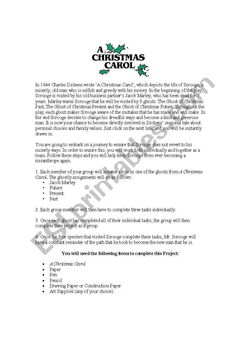 A Christmas Carol Project worksheet