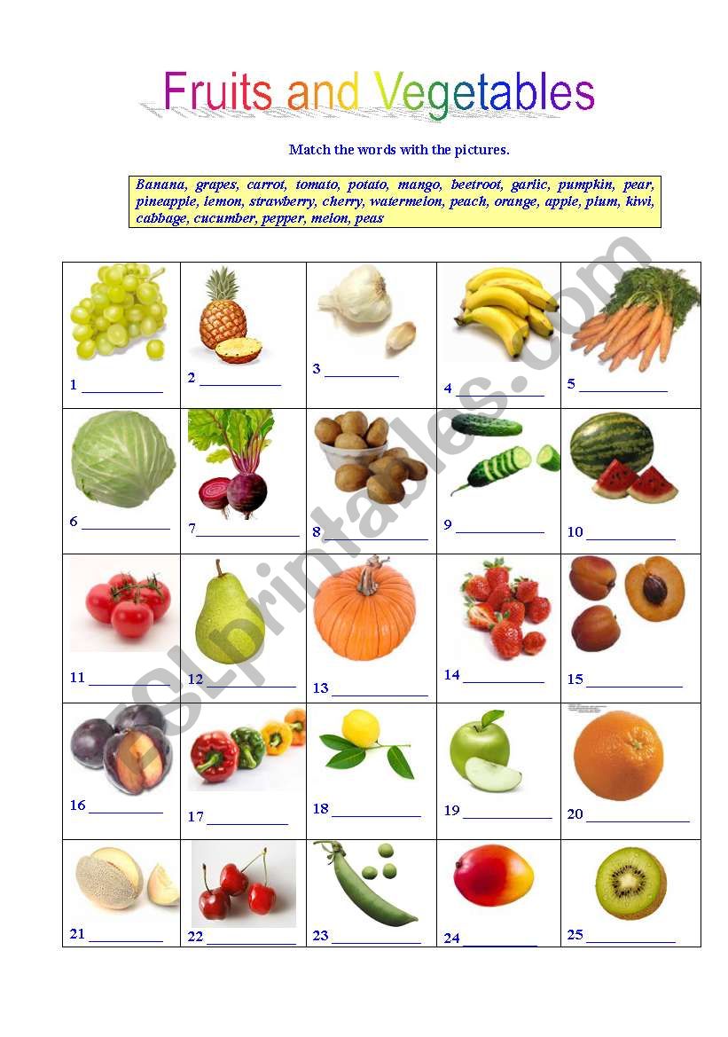 Fruits and vegetables worksheet