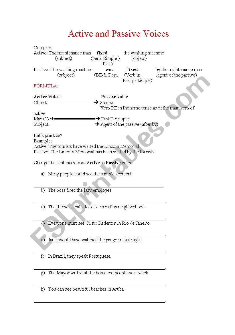 Active and Passive voices worksheet