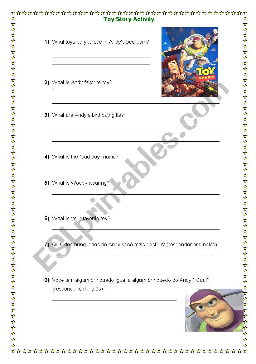 Toy Story activity worksheet