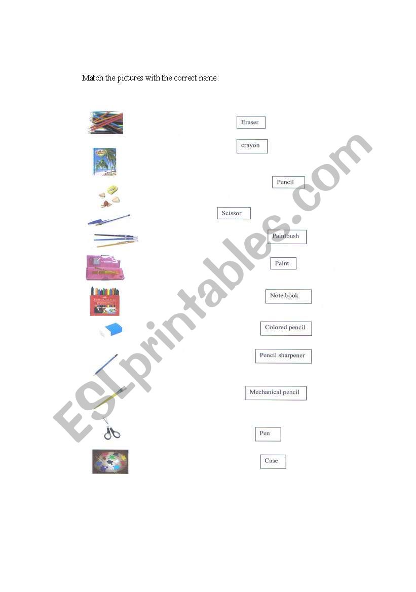 school objects worksheet