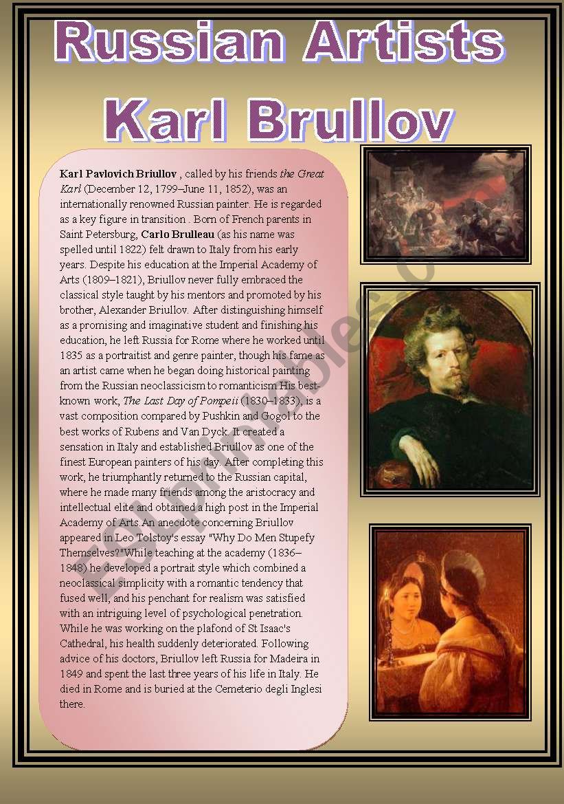 Russian Artists-Karl Brullov worksheet