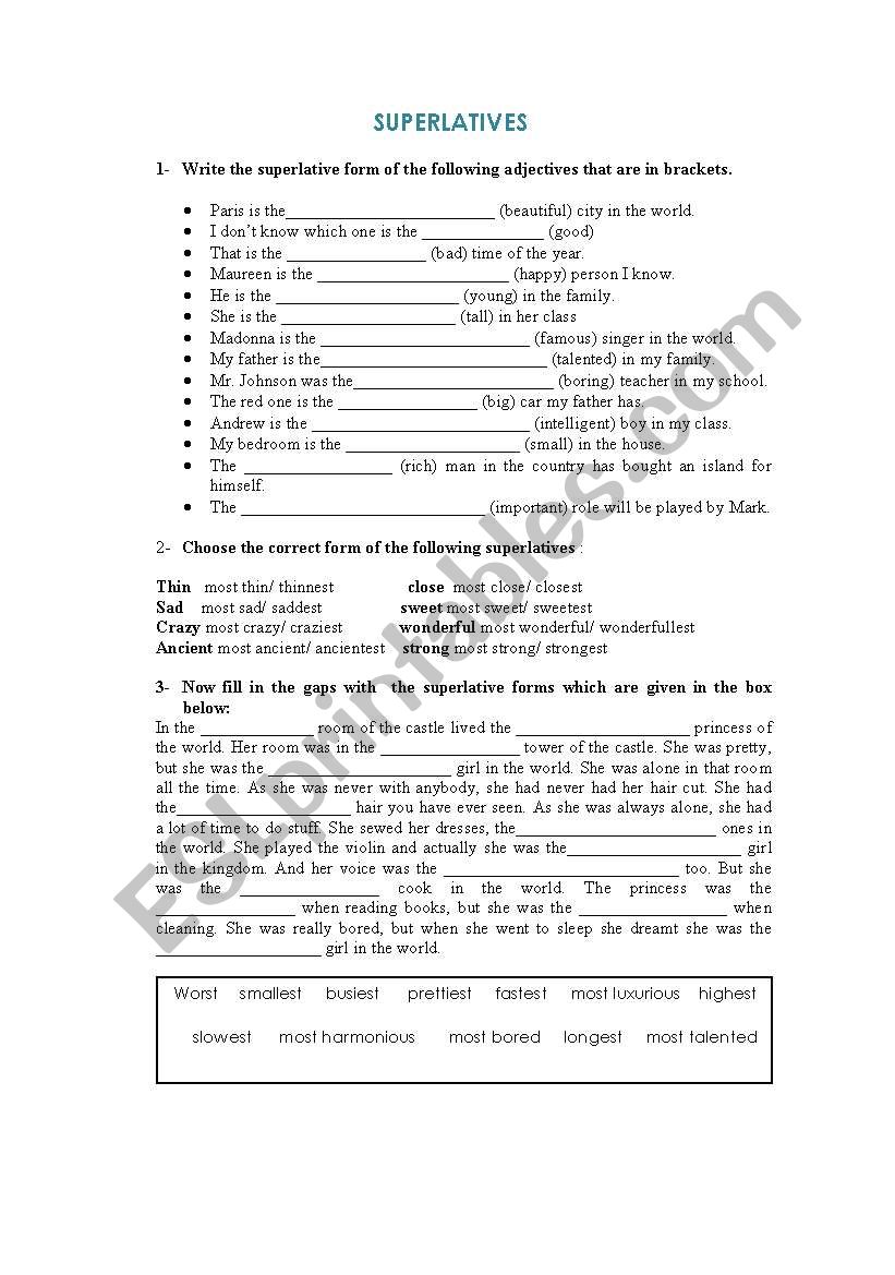 SUPERLATIVES worksheet