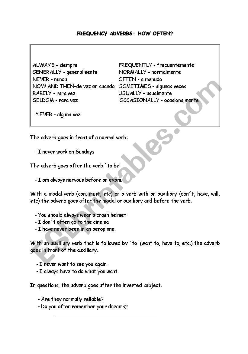 frequency adverbs worksheet