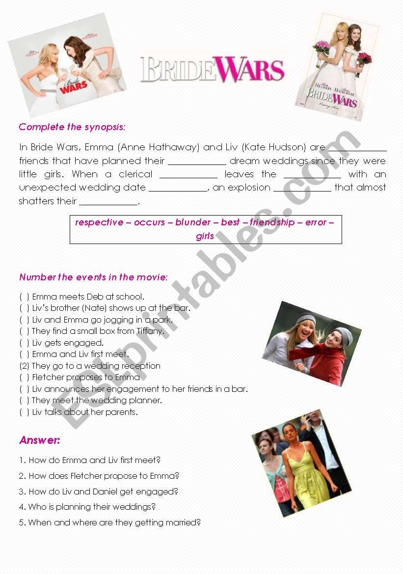 Bride Wars Movie Activity worksheet