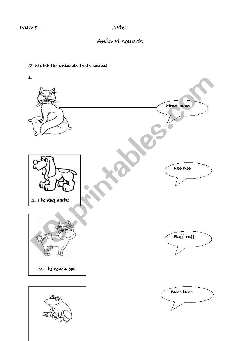 Animal sounds worksheet Grade 1